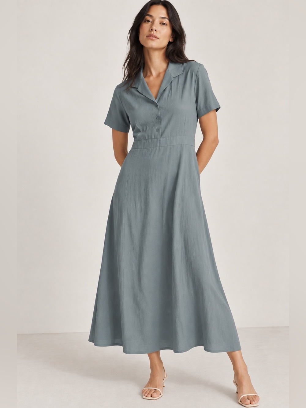 $150 Frank And Oak Short-Sleeve Collared Midi Dress